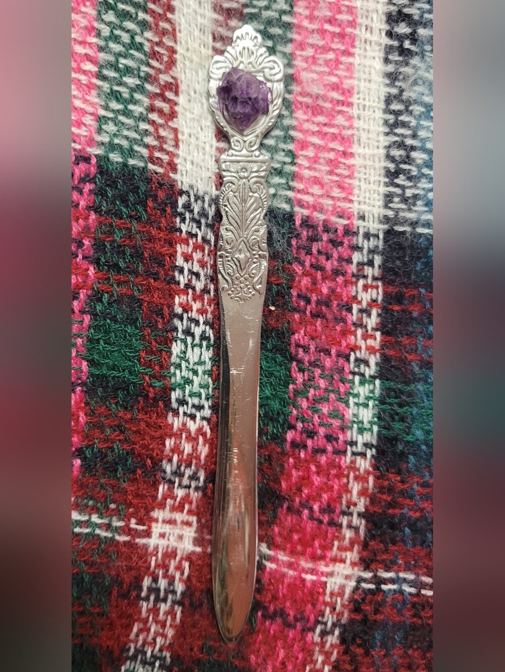 Letter Opener Purple Crystal Attached Silver Boho Feminine Whimsical Decor